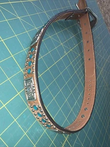 Size 26 Girls NoconA Brown Leather Belt Blue Rhinestones 2022 - Picture 1 of 5