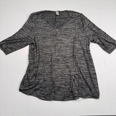 Camisa Catherines Feminina 1X 18/20W Preta Cinza Corante Espacial Manga 3/4 Túnica - Imagem 1 de 4