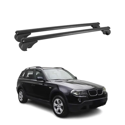 Lockable Roof Rack Cross Bars Luggage Carrier for BMW X3 E83 2004-2010 Alu Black - Image 1 of 4