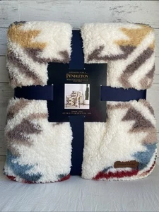 Pendleton White Sands Southwest Aztec Cream Throw Fleece Blanket - Picture 1 of 5