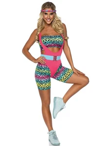 Adult Womens 80s Aerobics Video Leg Avenue Neon Cardio Cutie Workout Costume - Picture 1 of 5