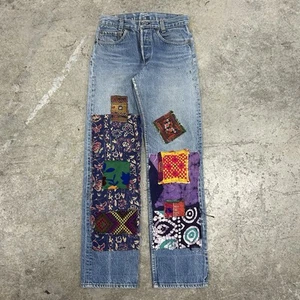 Vintage 70s 80s Levis 501 Patchwork Jeans Blue 28x33 Button Fly Student Fit RARE - Picture 1 of 16