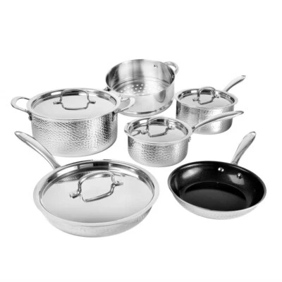 Granitestone Stainless Steel 10 Piece Hammered Nonstick Durable Cookware Set