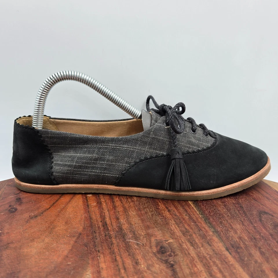 UGG Nolita Shoes Women's 7.5 Black Gray Nubuck Leather Oxford Flats Tasseled - Image 1 of 4