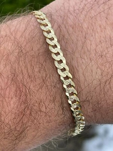 Solid 925 Silver 14k Gold Plated Men's Miami Cuban Link Bracelet 5mm Diamond Cut - Picture 1 of 12