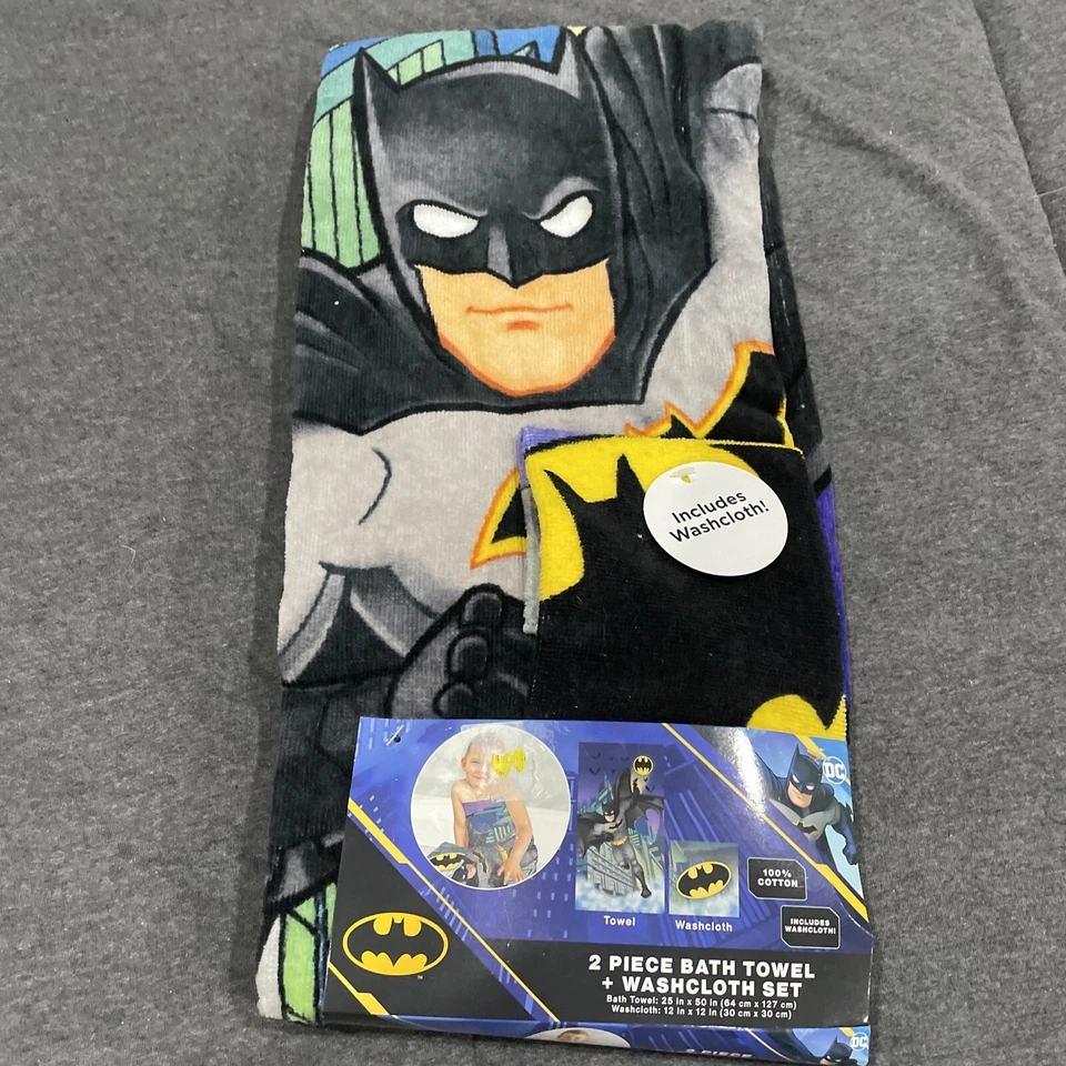 NEW DC Comics BATMAN 2pc Kids' 100% Cotton Bath Towel and Wash Cloth Set - Image 1 of 1