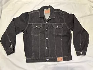 Vintage GUESS JEANS Black Denim Jean Trucker Jacket Men's Large NEW NWOT - Picture 1 of 3