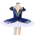 Blue Velvet Bodice With White Pancake Tutu Skirt Professional Ballet Dance Tutus