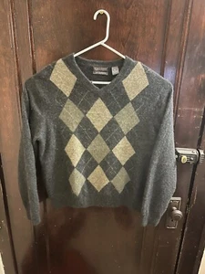 Giasone Men’s Long-sleeved Argyle Cashmere Sweater Size XL Gray Beige Green - Picture 1 of 10