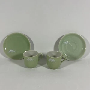 2 Vintage Japanese Mt. Fuji Celadon Green Tea Cups & Saucer Plates, Nabeshima? - Picture 1 of 18