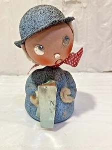 Vtg Xmas German Blue Boy Paper Mache Nodder Bobble Head Candy Container Mica  - Picture 1 of 8