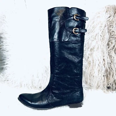 ROSA Womans Black Riding Distressed Leather High Calf Boots 38 / 7M MSRP $125.00 - Image 1 of 4