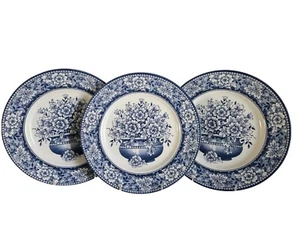 NEW! Royal Stafford Blue White 11" Dinner Plates with Pot of Flowers Set of 3 - Picture 1 of 8