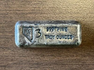 Vintage NCM Nevada Coin Mart 3 Troy Oz. .999+ Fine Silver Poured Bar/Ingot - Picture 1 of 2