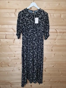Free People Dress UK 8 Size 4 Jessie Ditsy Midi Floral Print BlackRuffle Sleeves - Picture 1 of 21