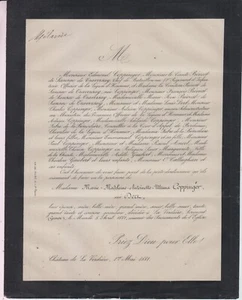 1881 Faire-part décès Mme COPPINGER née DERT - La Verdière - Lormont (Gironde). - Picture 1 of 1
