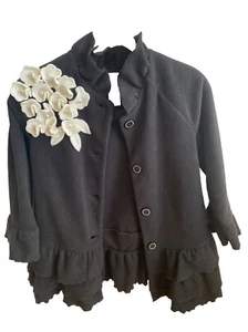 Kids Size 6X/7 Black Jacket With White Flowers  - Picture 1 of 6