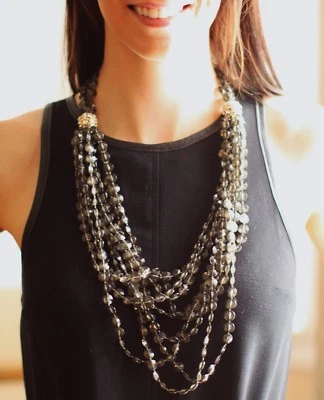 KATE SPADE ЗАЯВЛЕНИЕ 'MARQUEE' MULTISTRAND БИСЕР ОЖЕРЕЛЬЕ ДЫМ СЕРЫЙ ТРОТУАР ЗАСТЕЖКА - Изображение 1 из 4