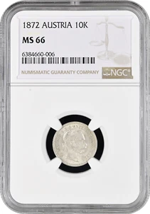 Austria 10 kreuzer 1872, NGC MS66, "Emperor Franz Joseph I (1848 - 1916)" - Picture 1 of 2