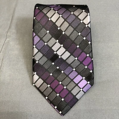 Purple Geometric Tie 56”L x 3.5”W 100% Silk Kenneth Cole Reaction Colorful - Image 1 of 4