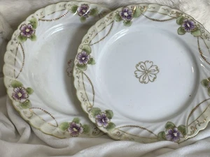 Antica Z.S. & Co Piatti Bavaria 7,5” dipinti a mano viola bordo oro - Foto 1 di 15