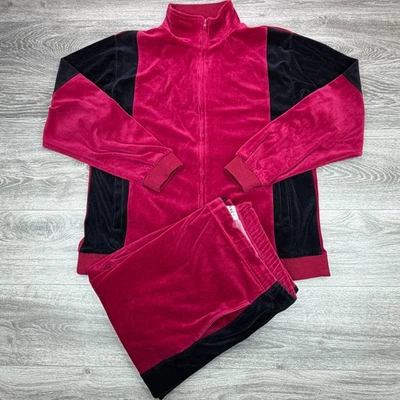 Lavane Velour Sweatsuit Mens 2XL Red Colorblock Y2K 90s Baggy Hip Hop Vintage - Image 1 of 4