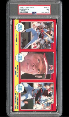 1986 Star Rod Carew 3 Card Panel #10-12 PSA 7 Near Mint HOF LA Angels Twins  - Image 1 of 2