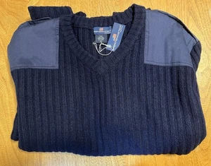 Sportsmaster Pullover Herren XXL dunkelblau Commando gerippt Ellenbogen Patches Wolle Neu mit Etikett - Bild 1 von 8