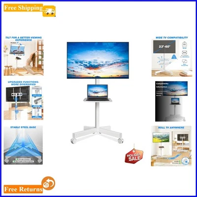优雅移动电视支架适用于23-60英寸屏幕-带轮便携式白色 — 第 1/4 张图片