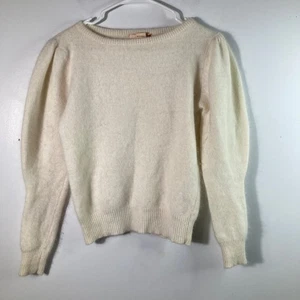 Vintage Stanley Blacker Lambswool Angora Nylon Pullover Creme M Puffärmel - Bild 1 von 9