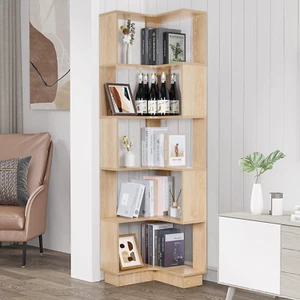 5-Tier Corner Bookshelf Modern Free-Standing Corner Bookcase for Study Office - Picture 1 of 9