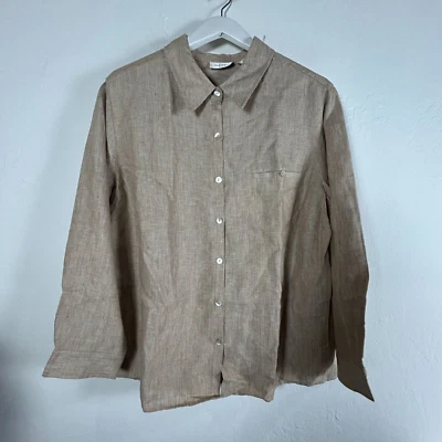 Studio Works Women Linen Button-Up Shirt Size 2X Beige Long Sleeve Casual Pocket - Image 1 of 4