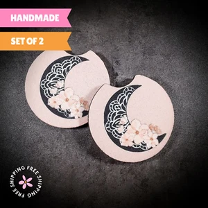 Set 2 Sottobicchieri Auto Luna Celeste Floreali 2,75" - Assorbenti, Neoprene Antiscivolo - Foto 1 di 7