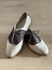 Chaussures de selle vintage années 90 ESPRIT Oxfords marron et blanc taille 7,5 cuir peau croc
