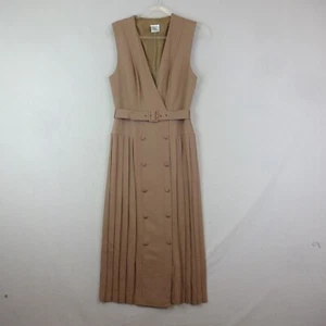 Laura Ashley Dress Size 12 Beige Brown Double Breasted Pleated 80s 90s - Picture 1 of 5