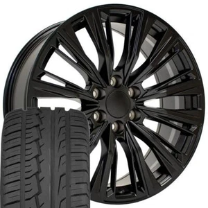 22" Satin Black Wheels & 285/45R22 Tires Set Fits Escalade V Sierra Yukon - Picture 1 of 5