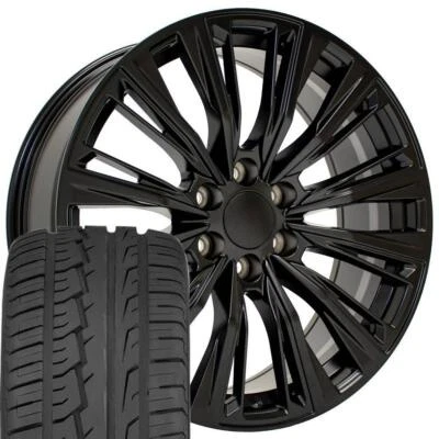 22" Satin Black Wheels & 285/45R22 Tires Set Fits Escalade V Sierra Yukon - Image 1 of 4