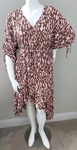 Umgee USA Animal Print Ruffle Trim High Low Dress Pink Brown Plus XL 1XL 2XL New - Picture 1 of 4