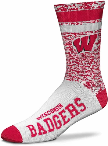 NEW Wisconsin Badgers NCAA Retro Deuce Large Crew Socks Team Colors 10-13 Cover