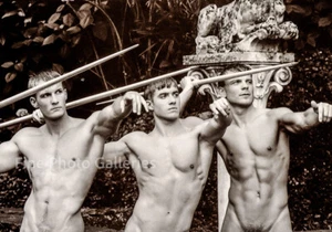 1990s Vintage Male Nude Athletes Javelin Trio Gay Men Original Duotone Photo Art - Picture 1 of 1