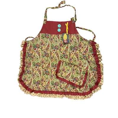 NWT Libbylu Women's Multicolored Floral Handmade Ruffle Kitchen Bib Apron - Image 1 of 4