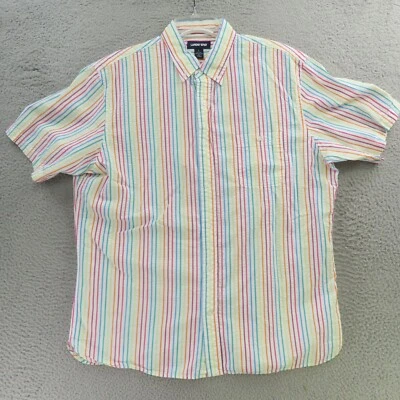 Lands End Shirt Mens Large Blue Yellow Pastel Short Sleeve Button Up Seersucker - Image 1 of 4