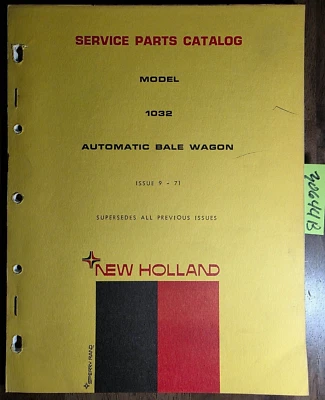 New Holland 1032 Automático Vagón de Pacas Manual de Catálogo de Piezas de Servicio 5103211 9/71 Foto 1 de 4