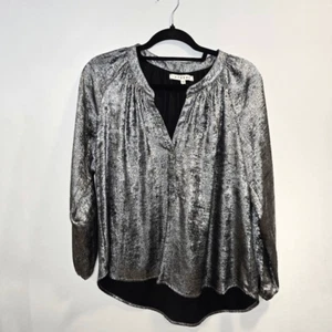 Top para mujer Xirena Farrah XS gris plateado metálico manga larga 100 % poliéster Blo - Imagen 1 de 6