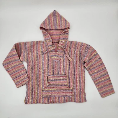 Mexican Poncho Hoodie Women's Size Small Pink Soft Lining Pullover Drug Rag - Image 1 of 4