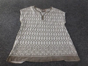 Chicos 2 top white geometric pullover womens brown cotton v-neck - Picture 1 of 12