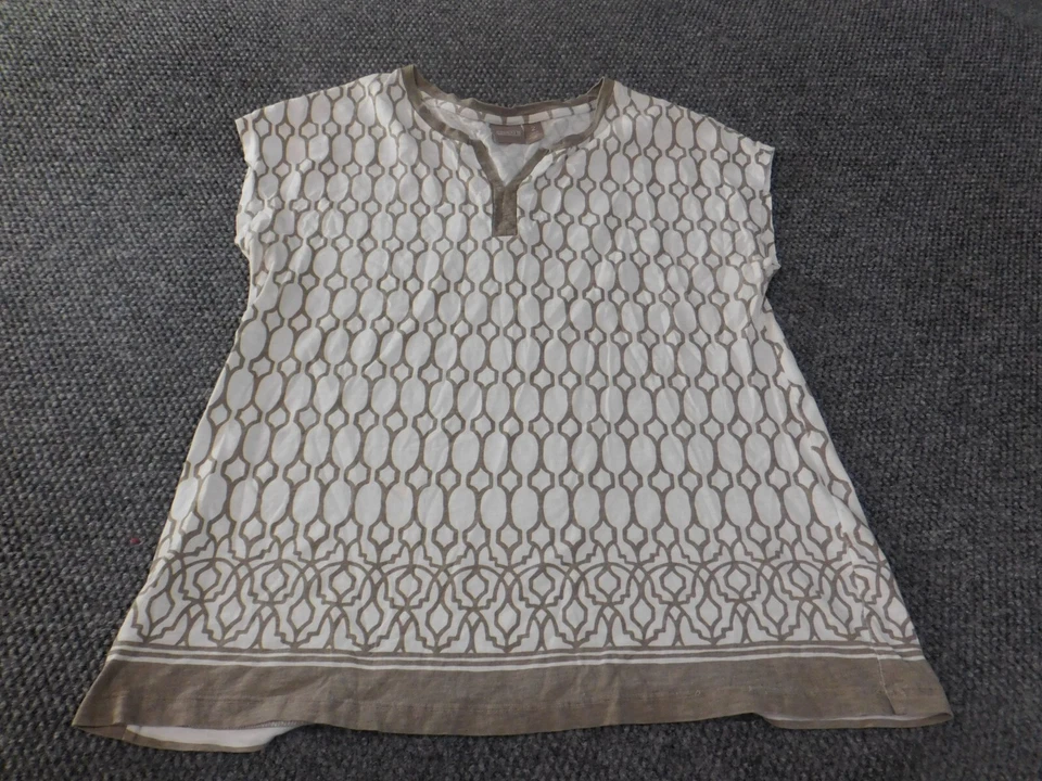 Chicos 2 top white geometric pullover womens brown cotton v-neck - Image 1 of 4
