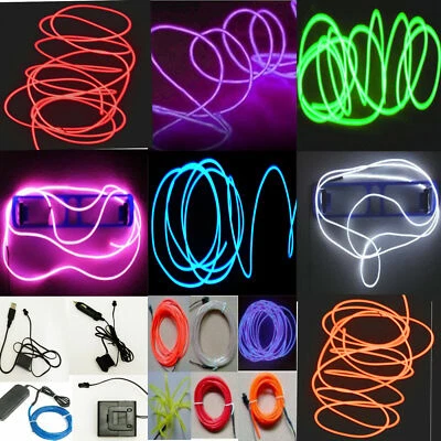 Neon LED Light Glow EL Wire String Strip Rope Tube Decor Car Party + Controller - Image 1 of 4