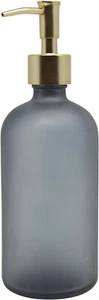 Hand Soap Dispenser with Metal Pump Frosted Gray Glass, 15oz Bathroom Kitchen - Picture 1 of 7