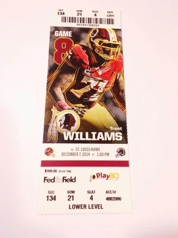2014 Washington Redskins St. Louis Rams Football Full Ticket Stub Los Angeles Cover